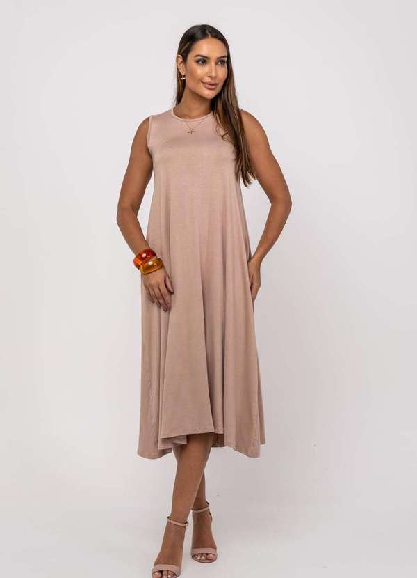 Salvatore Fashion - Vestido Longo Regata com Bolsos Bege