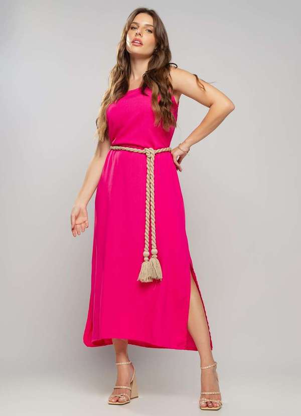 Salvatore Fashion - Vestido Longo Viscolinho Fenda Fashion Rosa