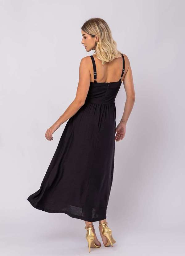 Salvatore Fashion - Vestido Midi Alfaiataria Bolsos Preto 2