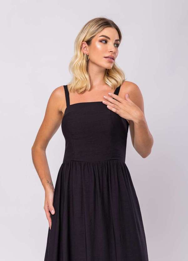 Salvatore Fashion - Vestido Midi Alfaiataria Bolsos Preto 3