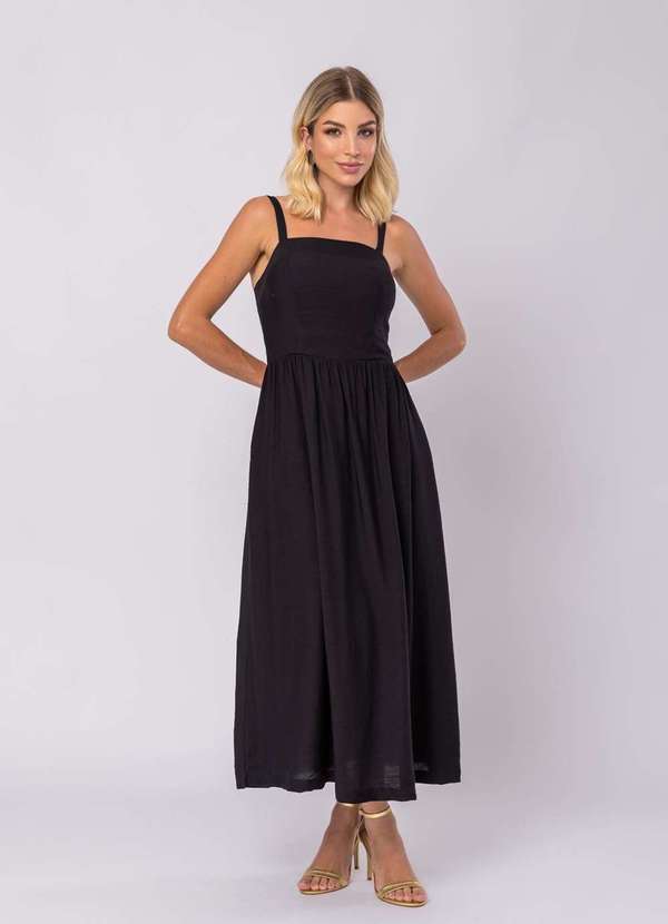 Salvatore Fashion - Vestido Midi Alfaiataria Bolsos Preto 4