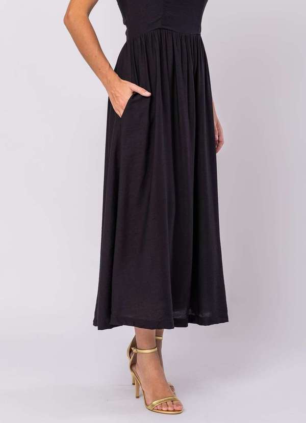 Salvatore Fashion - Vestido Midi Alfaiataria Bolsos Preto 5