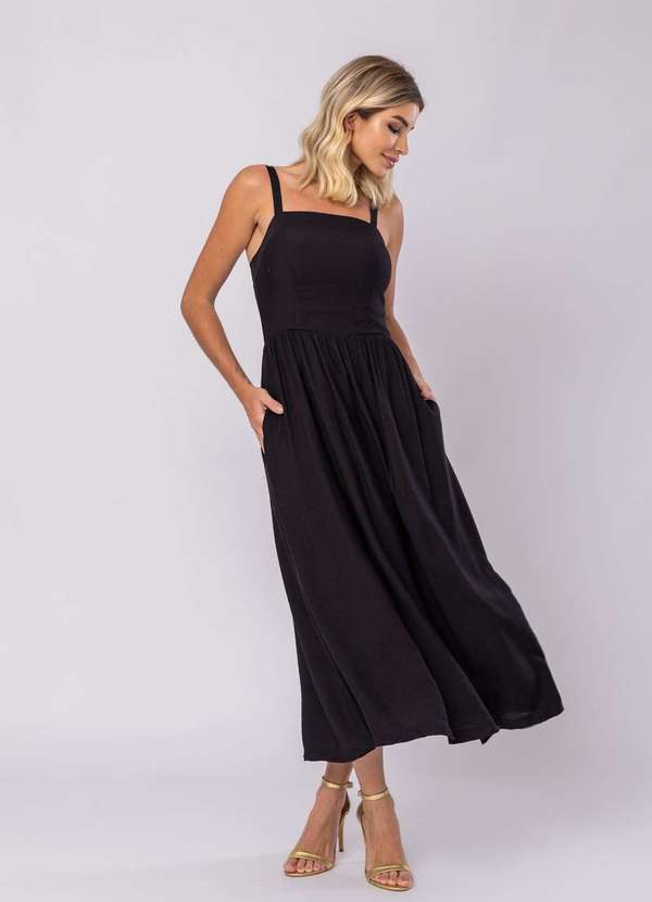 Salvatore Fashion - Vestido Midi Alfaiataria Bolsos Preto 6