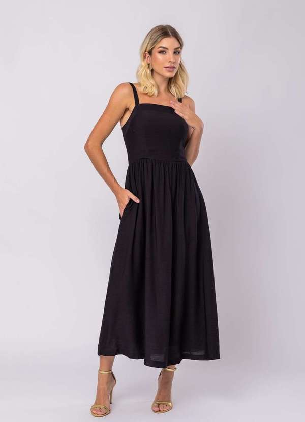Salvatore Fashion - Vestido Midi Alfaiataria Bolsos Preto 7