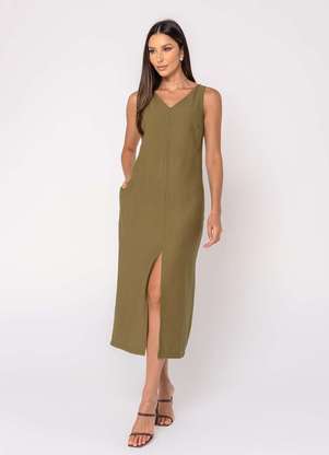 Salvatore Fashion - Vestido Midi Alfaiataria Fenda - SALVATORE FASHION