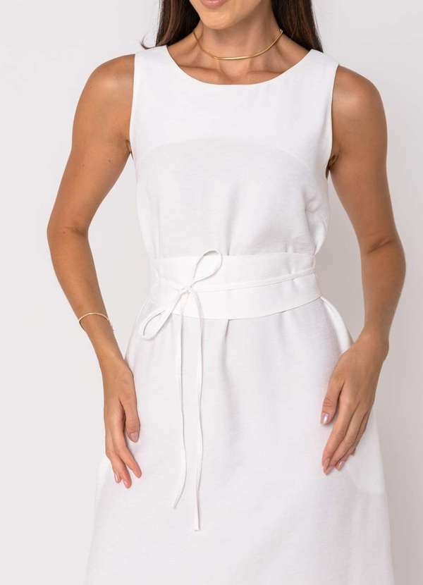 Salvatore Fashion - Vestido Midi Alfaiataria Fendas Laterais com Faixa Branco 2