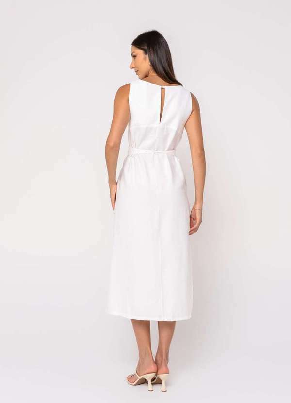 Salvatore Fashion - Vestido Midi Alfaiataria Fendas Laterais com Faixa Branco 3