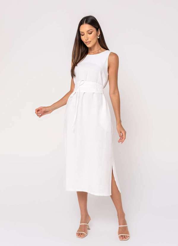 Salvatore Fashion - Vestido Midi Alfaiataria Fendas Laterais com Faixa Branco 4