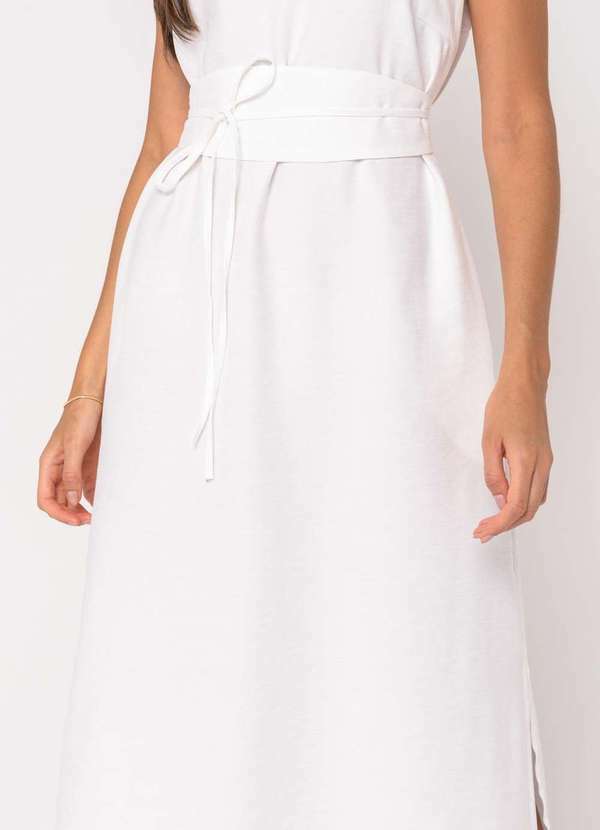 Salvatore Fashion - Vestido Midi Alfaiataria Fendas Laterais com Faixa Branco 5