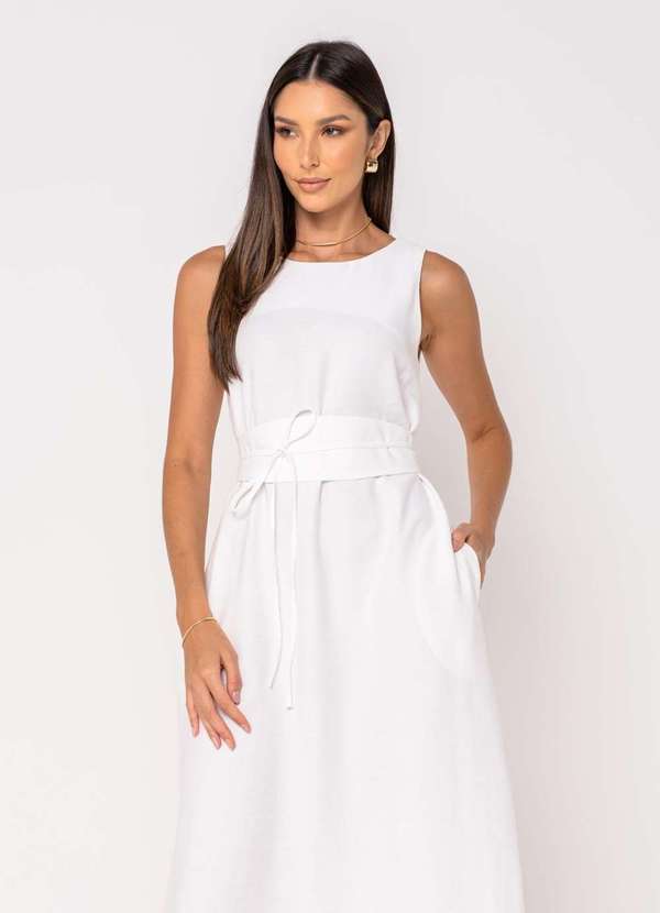 Salvatore Fashion - Vestido Midi Alfaiataria Fendas Laterais com Faixa Branco 6