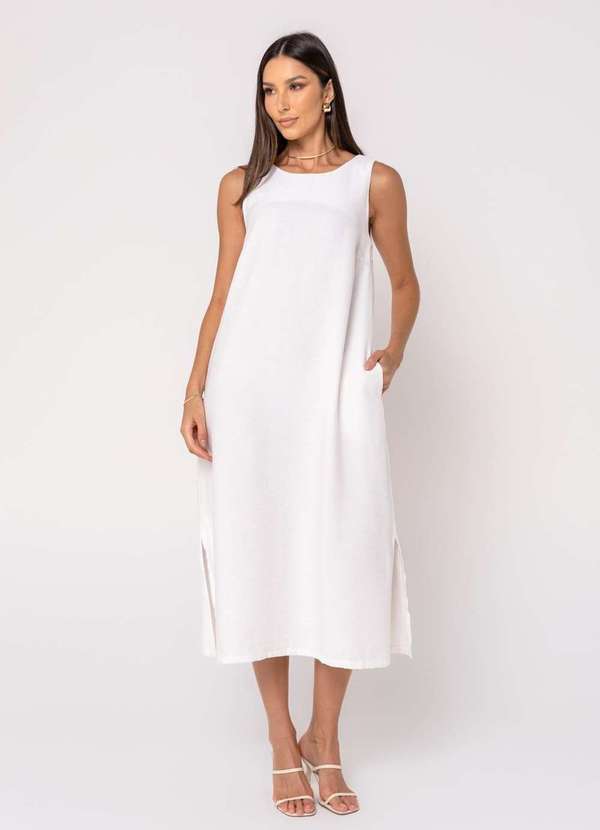 Salvatore Fashion - Vestido Midi Alfaiataria Fendas Laterais com Faixa Branco 7