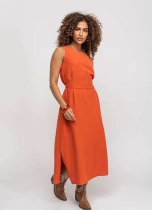 Salvatore Fashion - Vestido Midi Alfaiataria Fendas Laterais com Faixa - SALVATORE FASHION