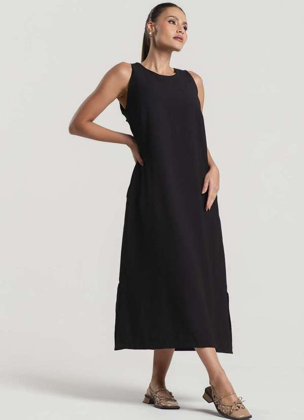 Salvatore Fashion - Vestido Midi Alfaiataria Marrant Regata com Fendas e Bolsos Preto