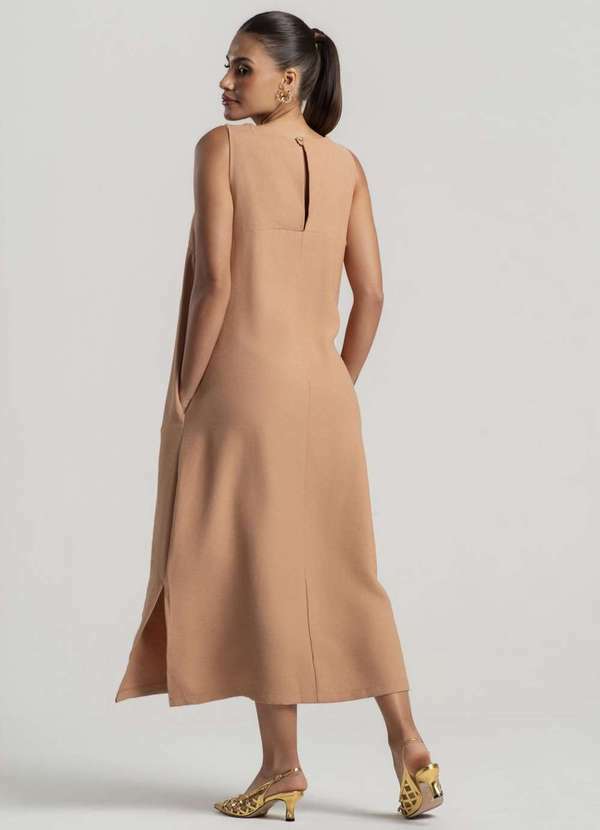 Salvatore Fashion - Vestido Midi Alfaiataria Marrant Regata com Fendas e Bolsos Bege