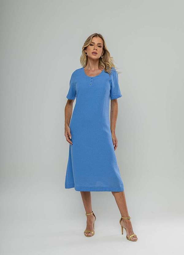 Salvatore Fashion - Vestido Midi Botões Frontais Azul