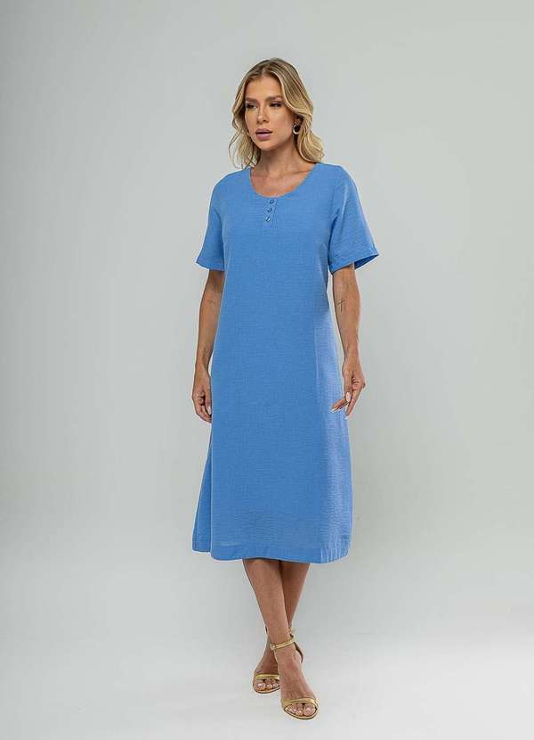 Salvatore Fashion - Vestido Midi Botões Frontais Azul 3