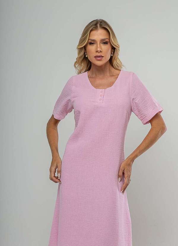 Salvatore Fashion - Vestido Midi Botões Frontais Rosa 2