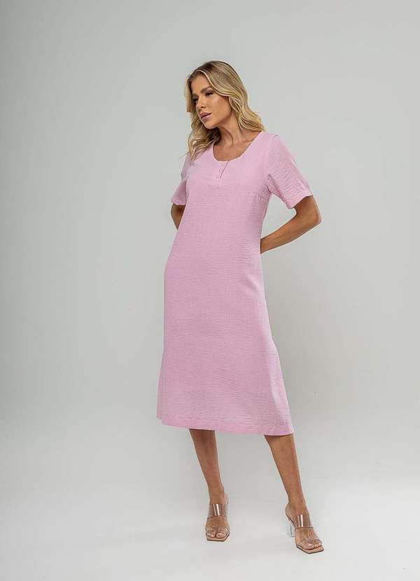 Salvatore Fashion - Vestido Midi Botões Frontais Rosa 4