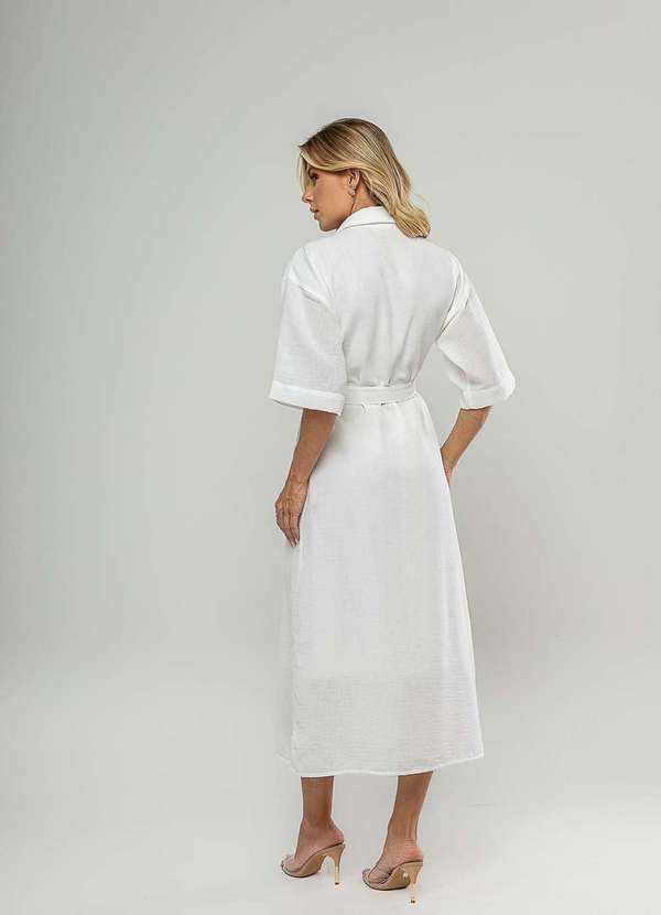 Salvatore Fashion - Vestido Midi Chemise com Cinto Branco 2