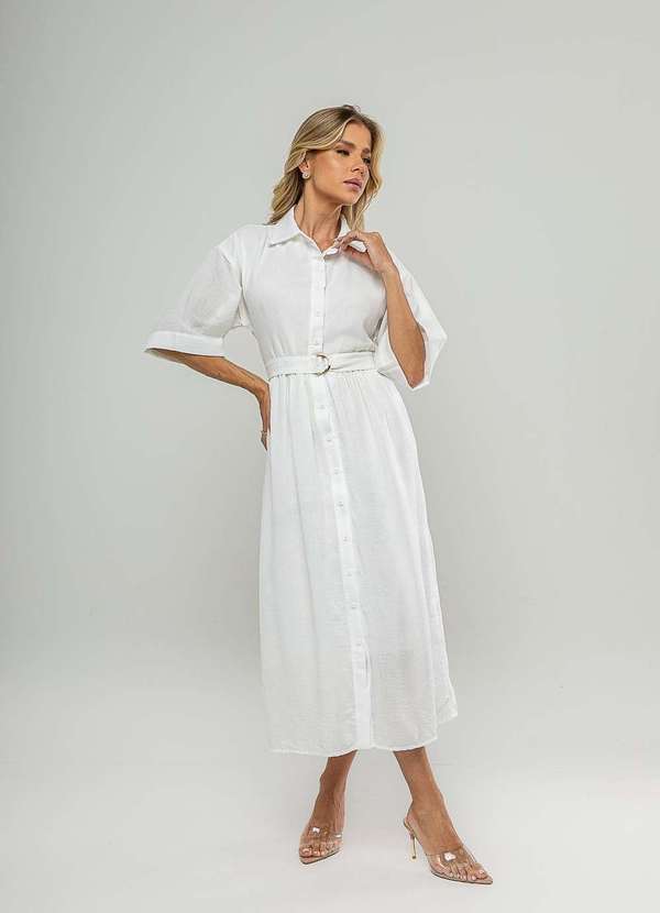 Salvatore Fashion - Vestido Midi Chemise com Cinto Branco 3