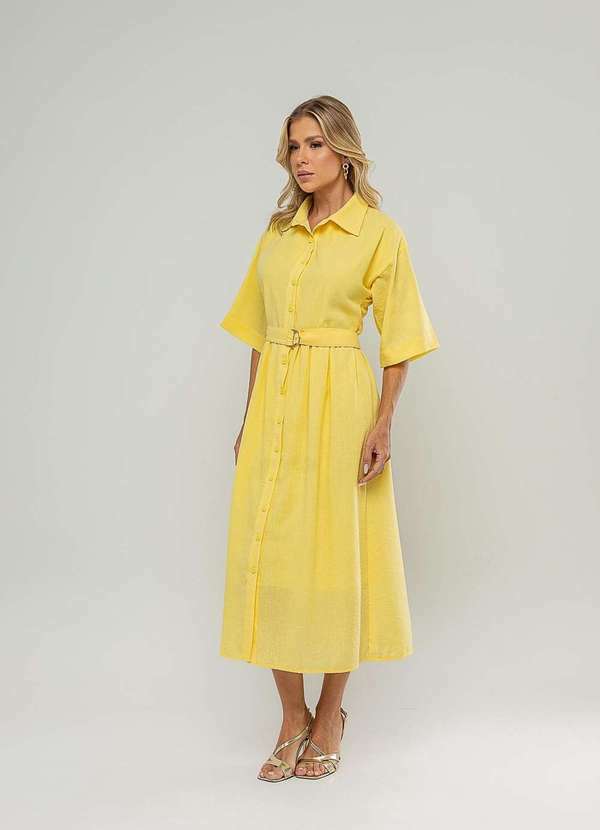 Salvatore Fashion - Vestido Midi Chemise com Cinto Amarelo 3