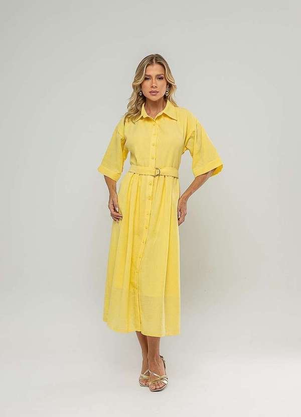 Salvatore Fashion - Vestido Midi Chemise com Cinto Amarelo 4