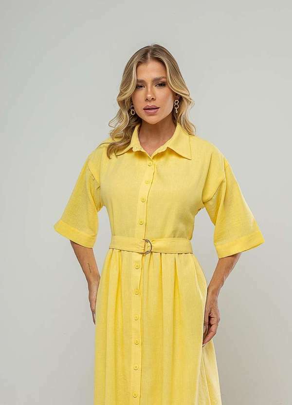 Salvatore Fashion - Vestido Midi Chemise com Cinto Amarelo 5
