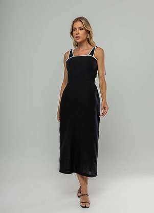 Salvatore Fashion - Vestido Midi com Alças de Amarração e Acabamento Contrastante - SALVATORE FASHION