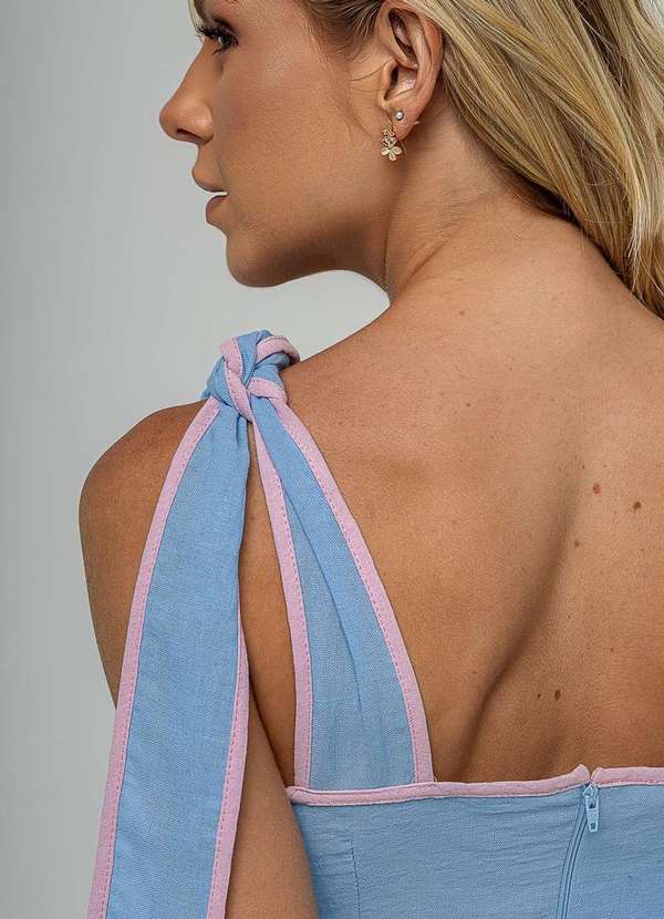 Salvatore Fashion - Vestido Midi com Alças de Amarração e Acabamento Contrastante Azul 3