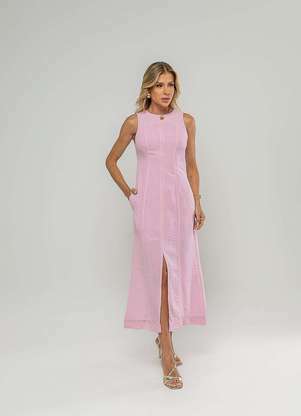 Salvatore Fashion - Vestido Midi com Fenda Frontal e Costura Contrastante - SALVATORE FASHION