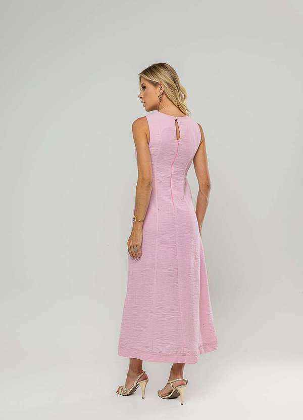 Salvatore Fashion - Vestido Midi com Fenda Frontal e Costura Contrastante Rosa 2