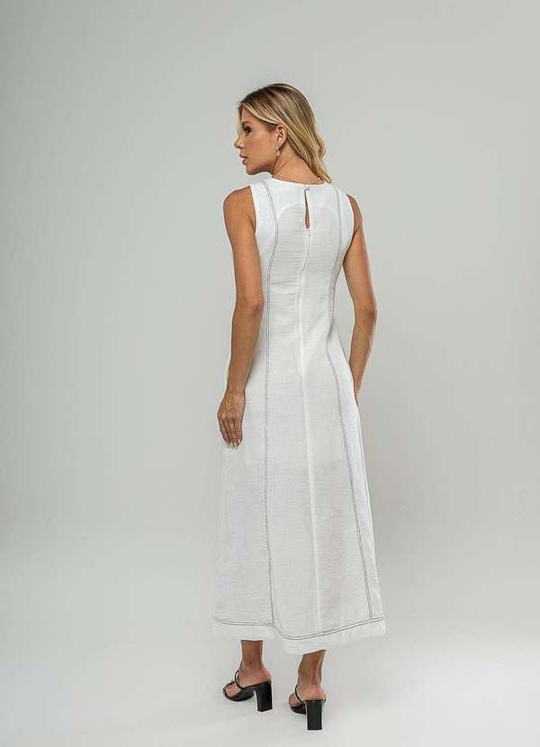 Salvatore Fashion - Vestido Midi com Fenda Frontal e Costura Contrastante Branco 2