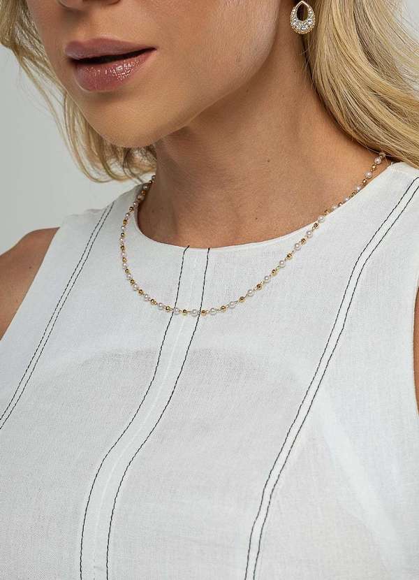 Salvatore Fashion - Vestido Midi com Fenda Frontal e Costura Contrastante Branco 3