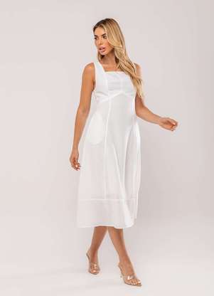 Salvatore Fashion - Vestido Midi Decote Reto e Alça Larga - SALVATORE FASHION