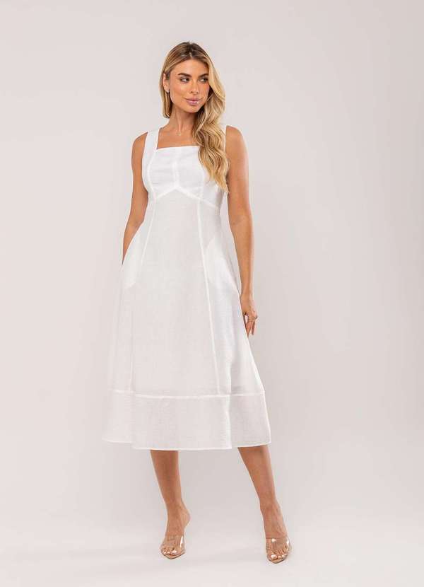 Salvatore Fashion - Vestido Midi Decote Reto e Alça Larga Branco 3