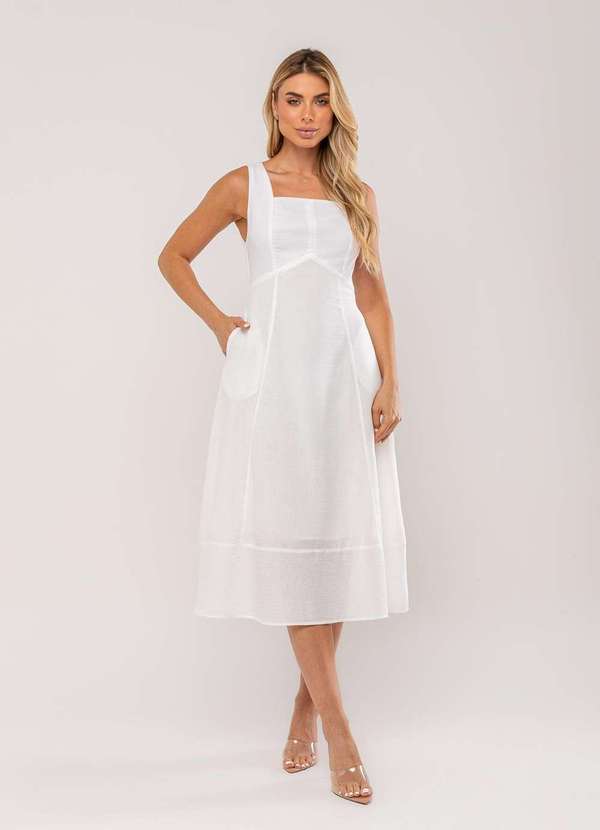 Salvatore Fashion - Vestido Midi Decote Reto e Alça Larga Branco 4