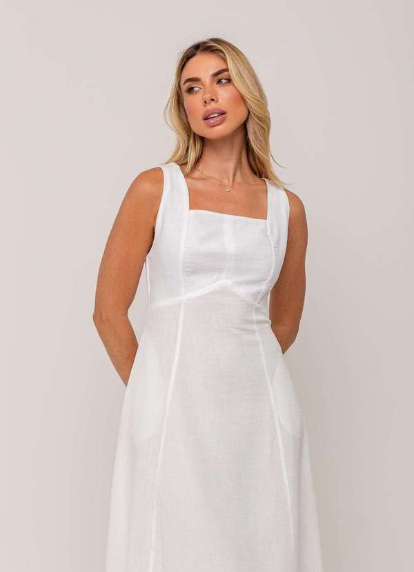 Salvatore Fashion - Vestido Midi Decote Reto e Alça Larga Branco 5