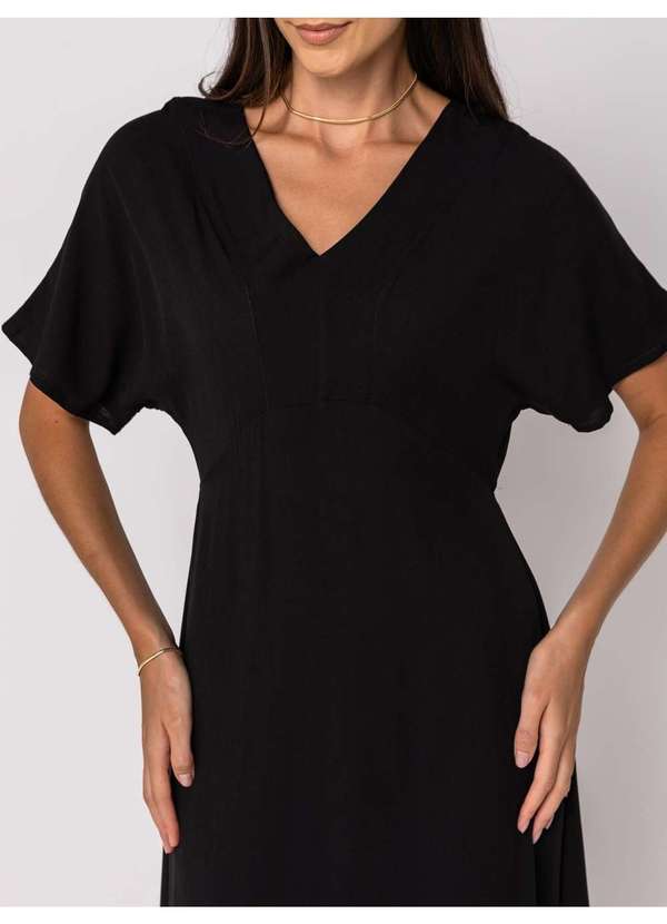 Salvatore Fashion - Vestido Midi Feminino Viscolinho Cinturado Preto 2