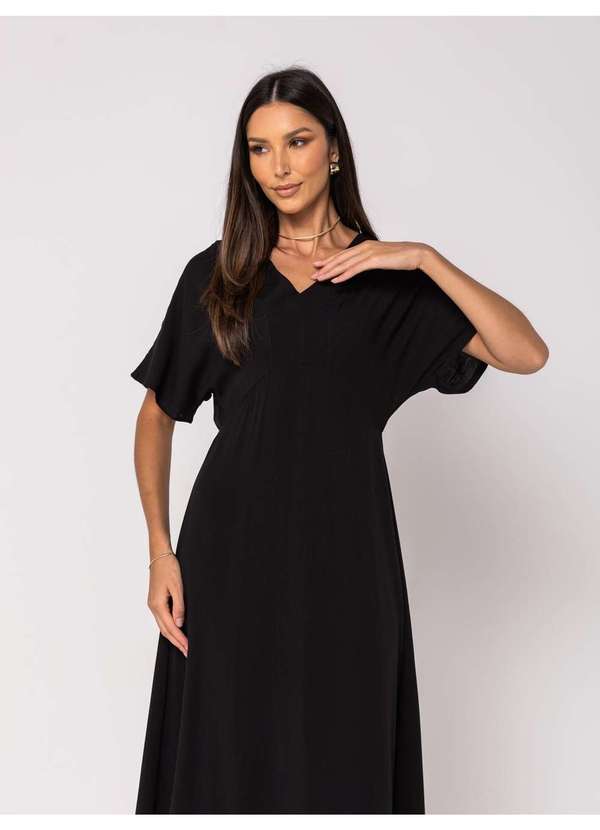 Salvatore Fashion - Vestido Midi Feminino Viscolinho Cinturado Preto 4