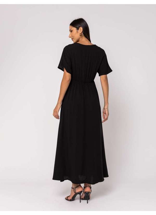 Salvatore Fashion - Vestido Midi Feminino Viscolinho Cinturado Preto 5