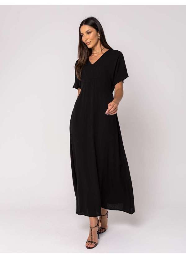 Salvatore Fashion - Vestido Midi Feminino Viscolinho Cinturado Preto 6