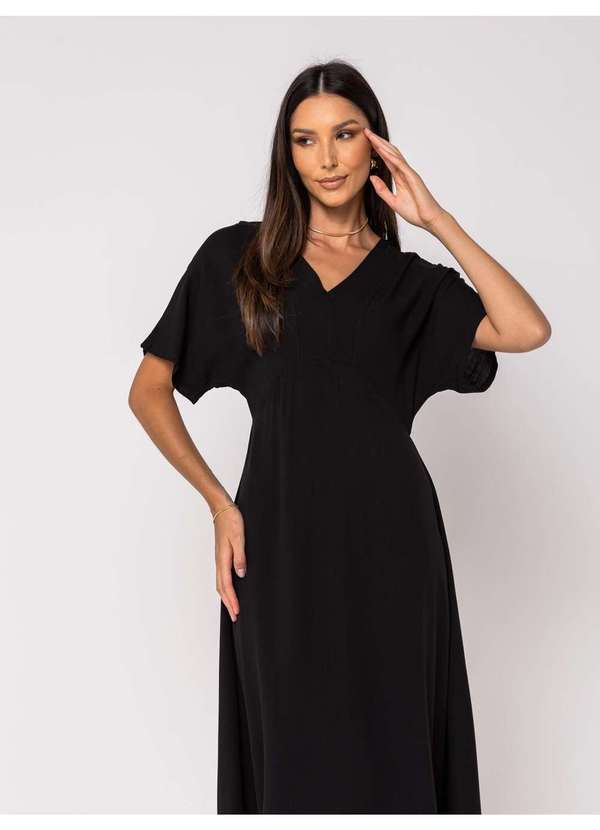 Salvatore Fashion - Vestido Midi Feminino Viscolinho Cinturado Preto 7