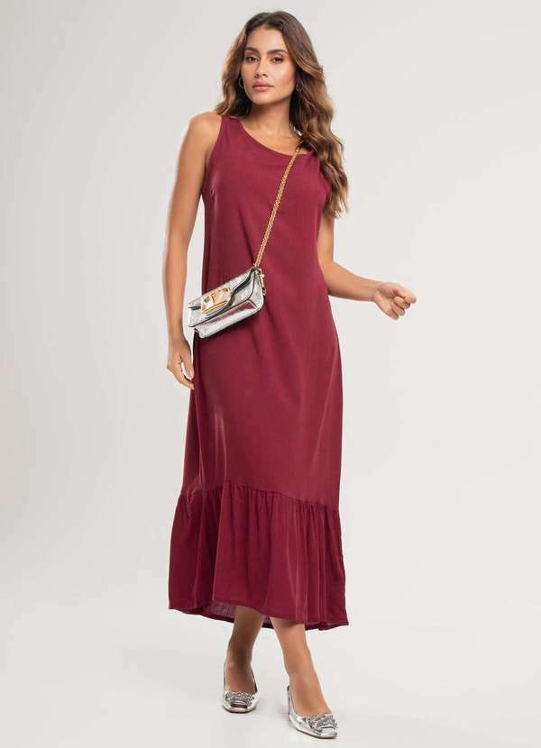 Salvatore Fashion - Vestido Midi Regata Babado Viscolinho Fashion Vermelho