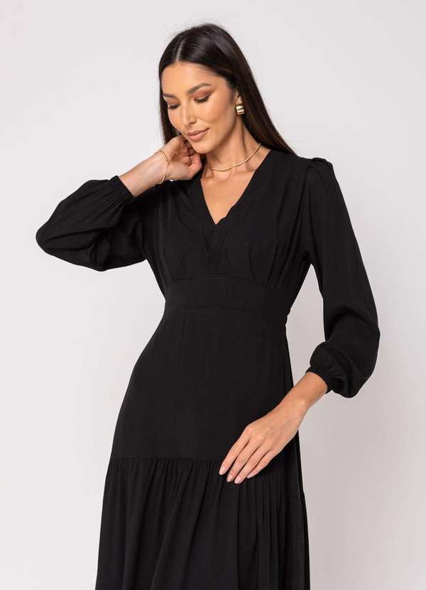 Salvatore Fashion - Vestido Midi Viscolinho M/L Babado Preto 2