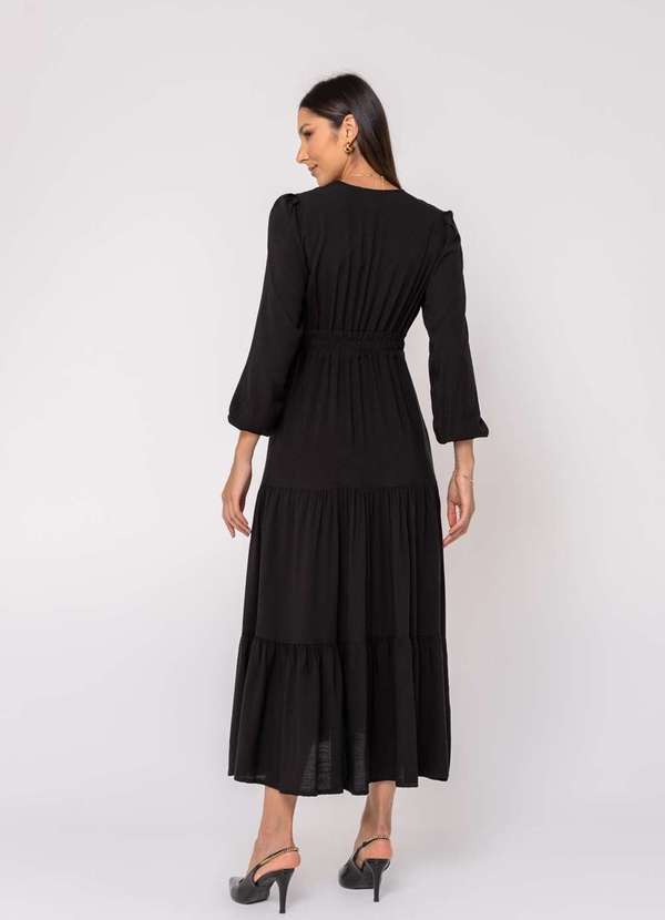 Salvatore Fashion - Vestido Midi Viscolinho M/L Babado Preto 3