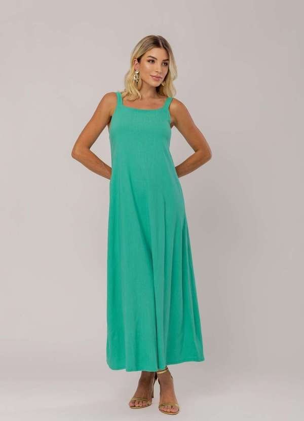 Salvatore Fashion - Vestido Midi Viscolinho Premium com Alças Verde