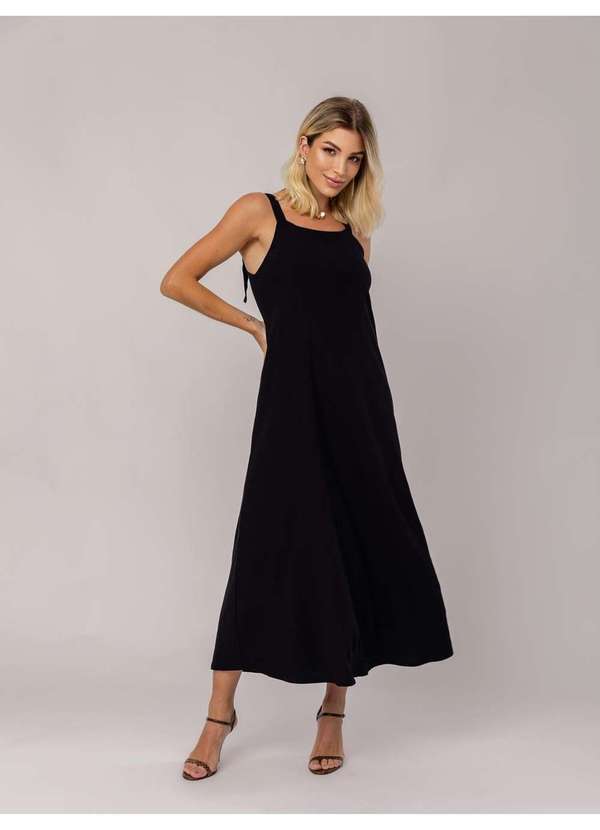 Salvatore Fashion - Vestido Midi Viscolinho Premium com Alças Preto