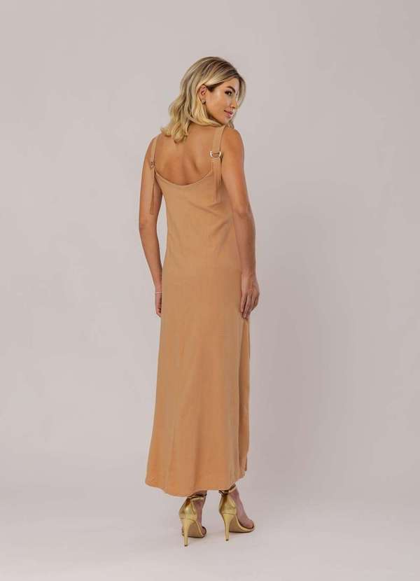 Salvatore Fashion - Vestido Midi Viscolinho Premium com Alças Bege 4