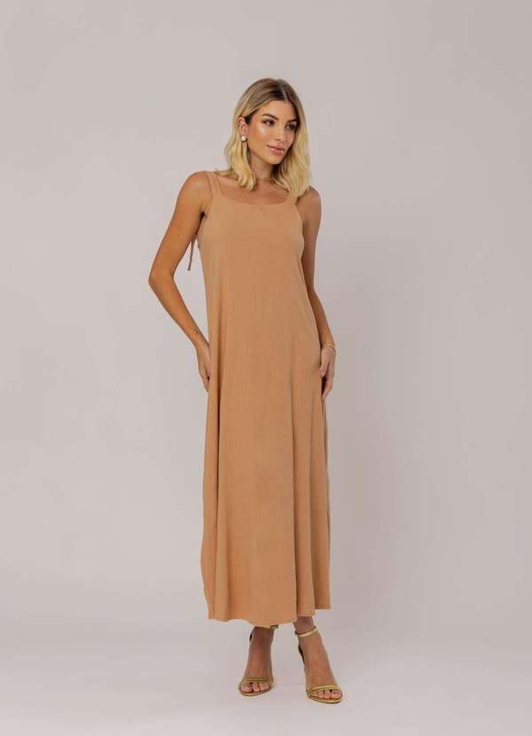 Salvatore Fashion - Vestido Midi Viscolinho Premium com Alças Bege 6