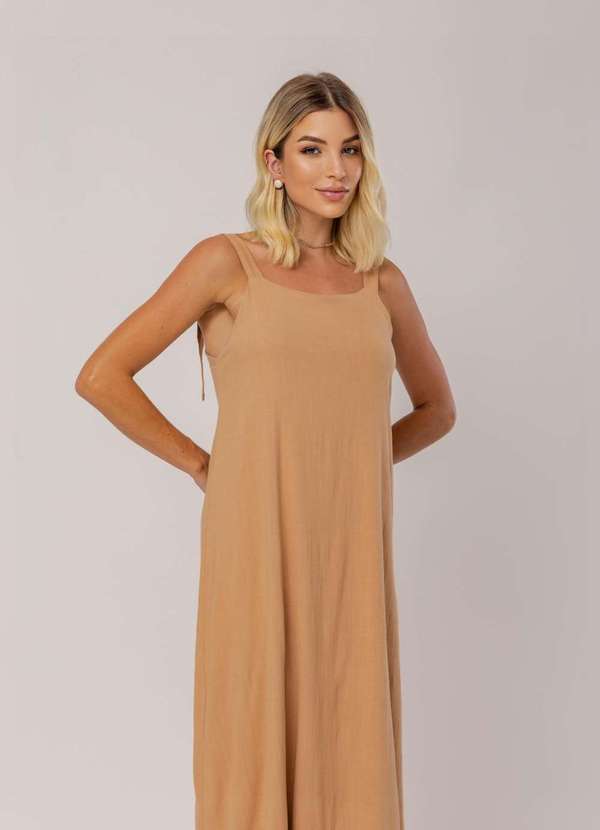 Salvatore Fashion - Vestido Midi Viscolinho Premium com Alças Bege 7